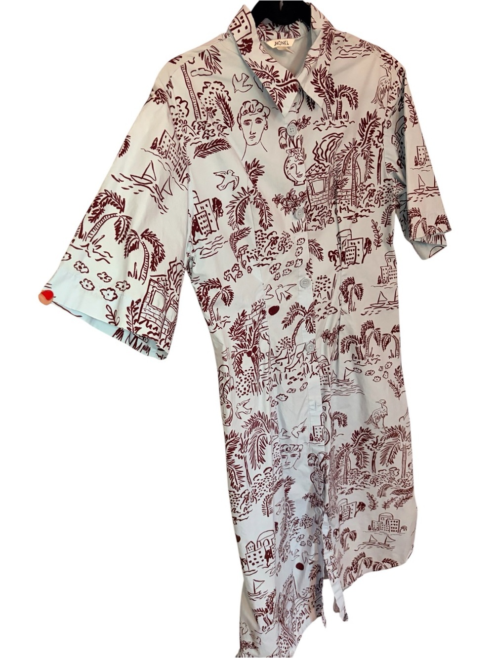 Monki Pale Blue Shirt Dress with Maroon Botanical Print - Picture 7 of 11